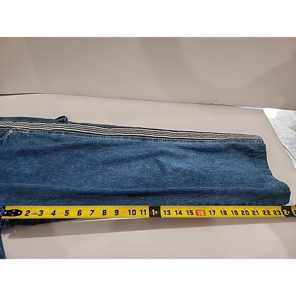 REVOLT Jeans Bib Overalls Carpenter Blue Denim Sz Junior Medium Stripe Accent0 - Picture 9 of 10